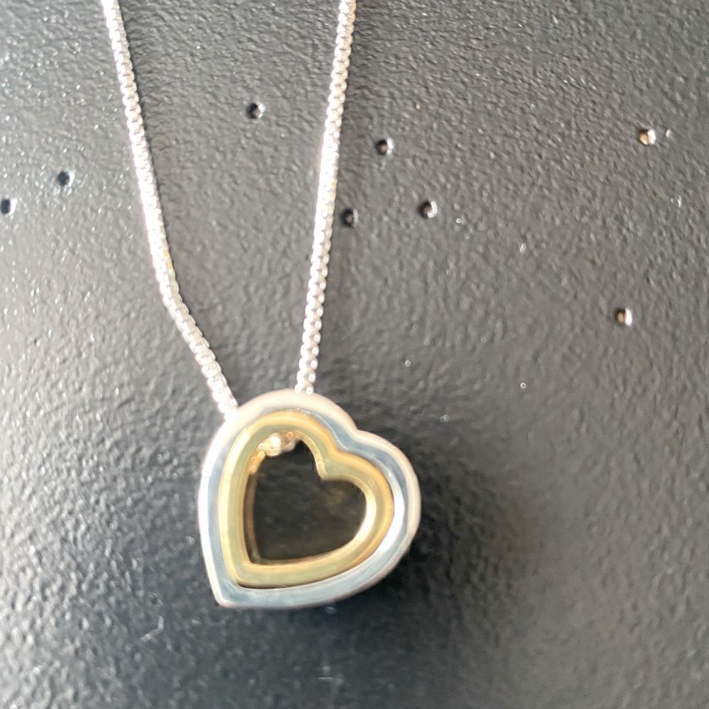 Silver Tone Double open heart pendant necklace 16”-18”